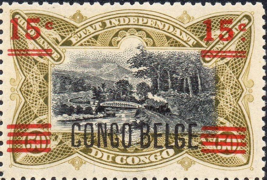 Belgian Congo Belge 50c Mols train on bridge